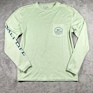 Salt Life Mens Medium Mint Green SLX‎ Long Sleeve Performance Shirt Pocket Tee